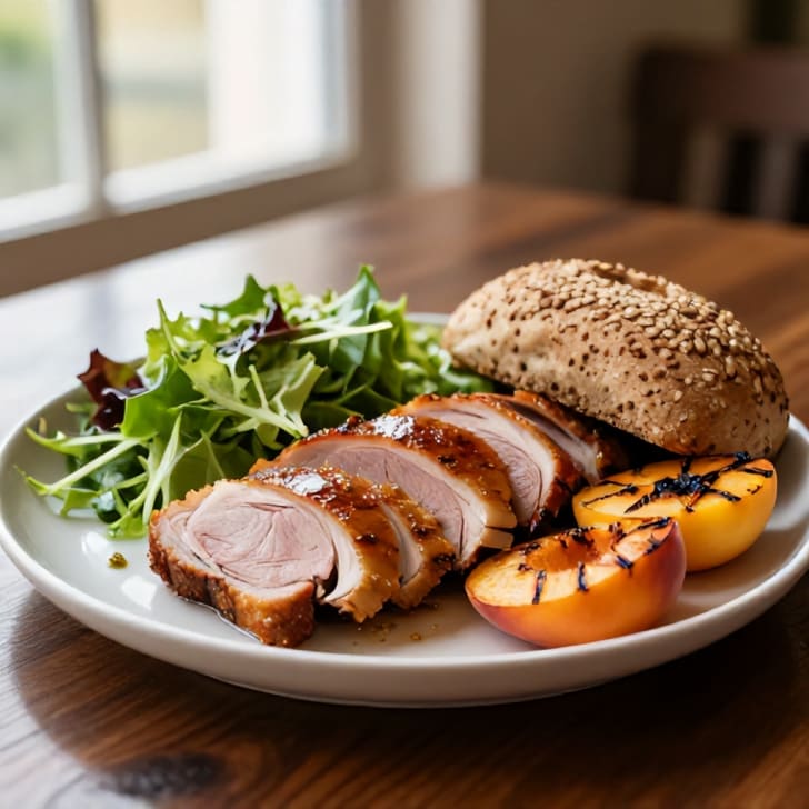 Knusprige Entenbrust auf Grillpfirsich-Salat