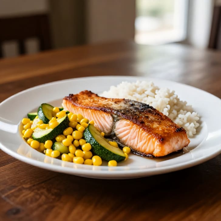 Zitronen-Knoblauch-Lachs mit Zucchini & Mais