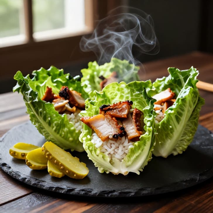Knusprige Schweinebauch-Salat-Wraps