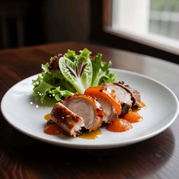 Schweinslungenbraten mit Marillen-Glasur und knackigen Salatherzen