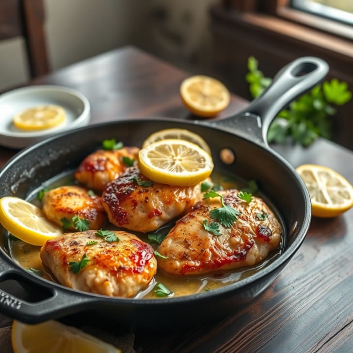 Pfannengebratenes Zitronen-Knoblauch-Hähnchen in Weißweinsauce