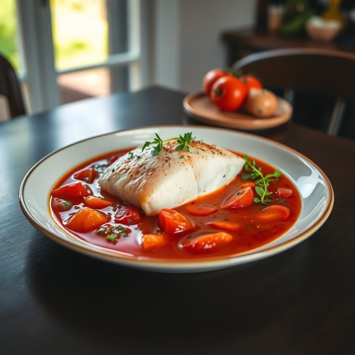 Mediterraner in Weißwein gedünsteter Kabeljau