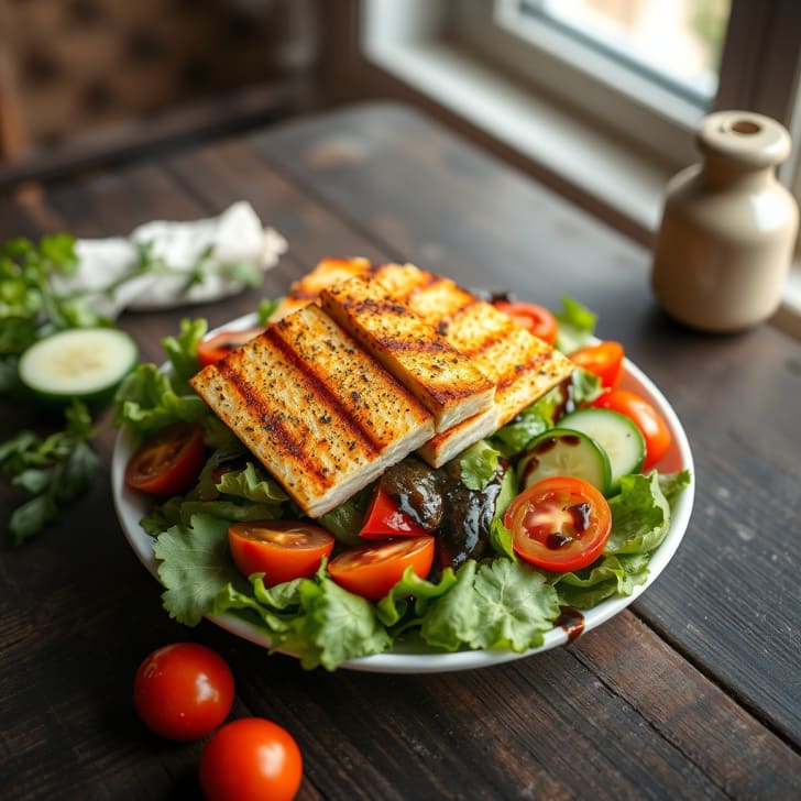 Gegrillter Halloumi-Salat mit Tomaten und Gurken