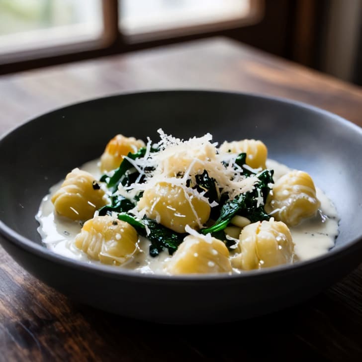 Cremige Weißwein-Spinat-Gnocchi
