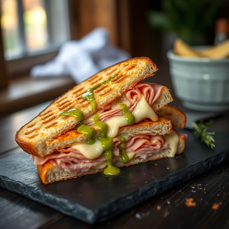 Warmer gefüllter Kornspitz mit Bauernschinken und Kürbiskernöl-Mayonnaise