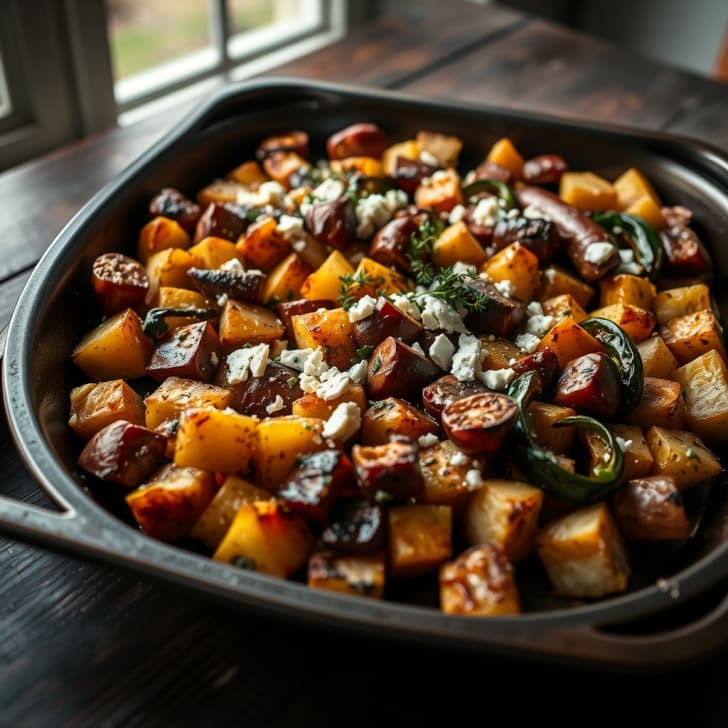 Ofen-Knoferl mit weißem Spitzpaprika und Schafskäse