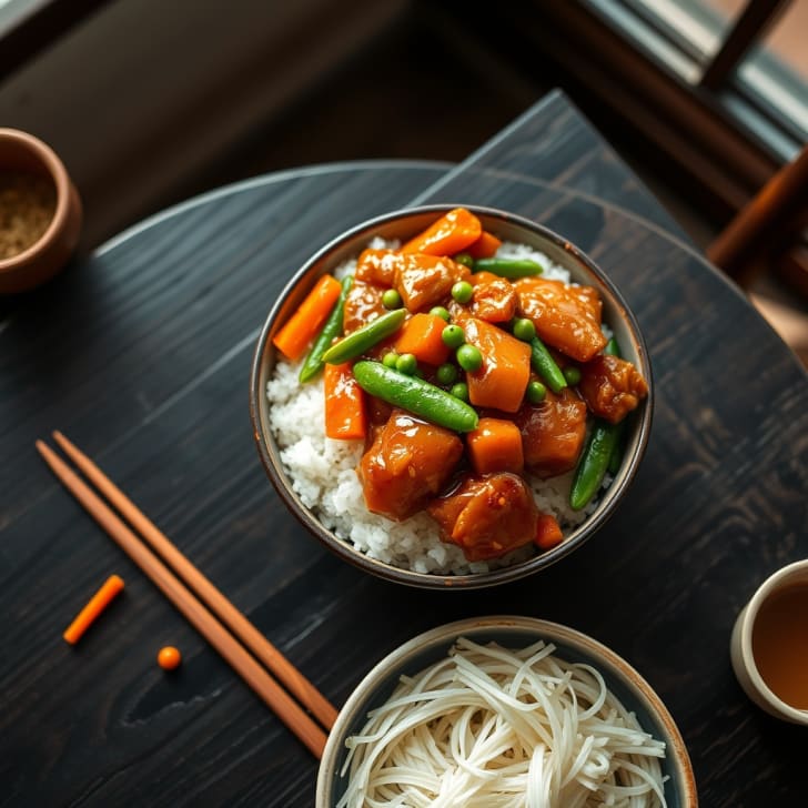Süß-Saure Knusper-Hühner-Oberkeulen-Bowl mit Reis