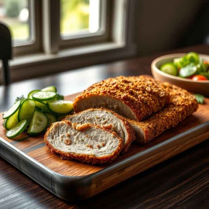 Knusprige Schweinesteaks im Paprika-Erdnussmantel mit Zitronen-Limonaden-Gurkensalat