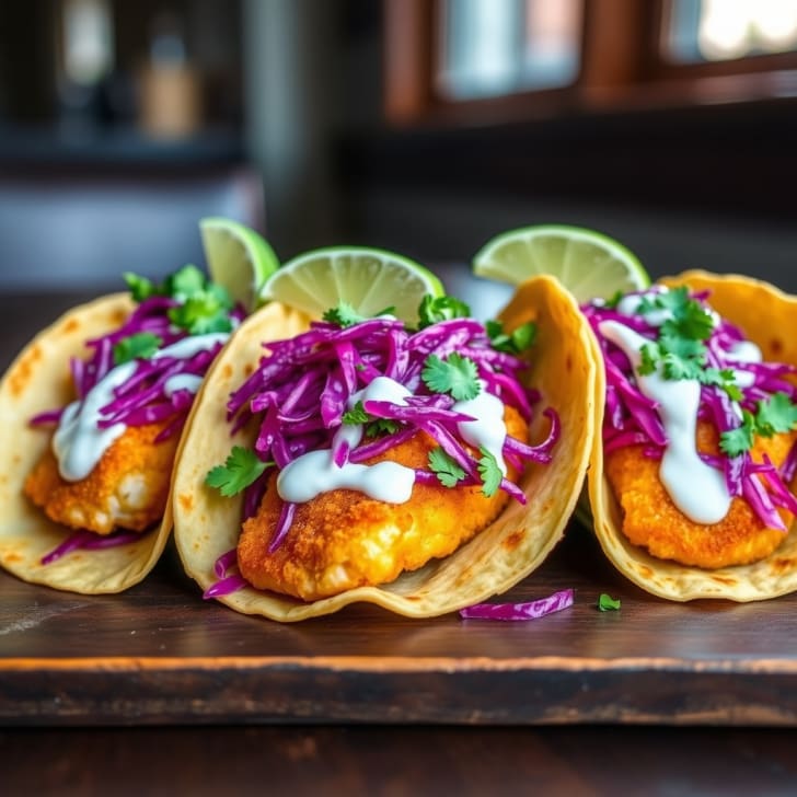 Knusprige Forellen-Tacos im Backteig mit Koriander-Limetten-Salat