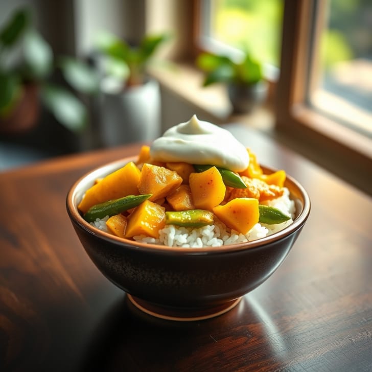 Cremiges Puten-Mango-Curry mit grünem Paprika
