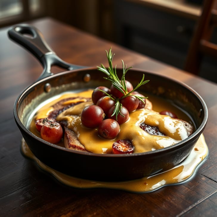 Schweinslungenbraten mit süßen Trauben und Senf-Rahm-Sauce