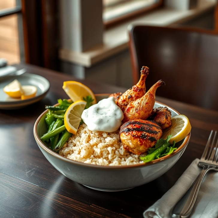 Griechische Hühner-Souvlaki-Bowls vom Blech mit Tzatziki