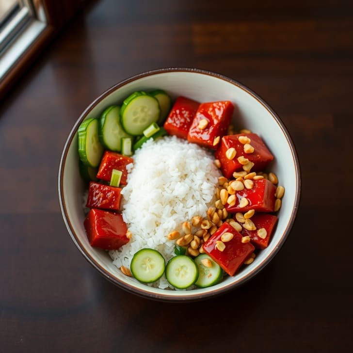 Knusprige Gochujang-Tofu-Bowls mit fluffigem Mineralwasser-Reis