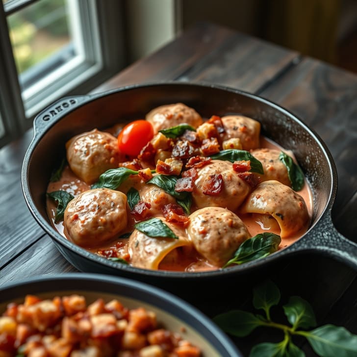 Cremige Tomaten-Speck-Tortelloni
