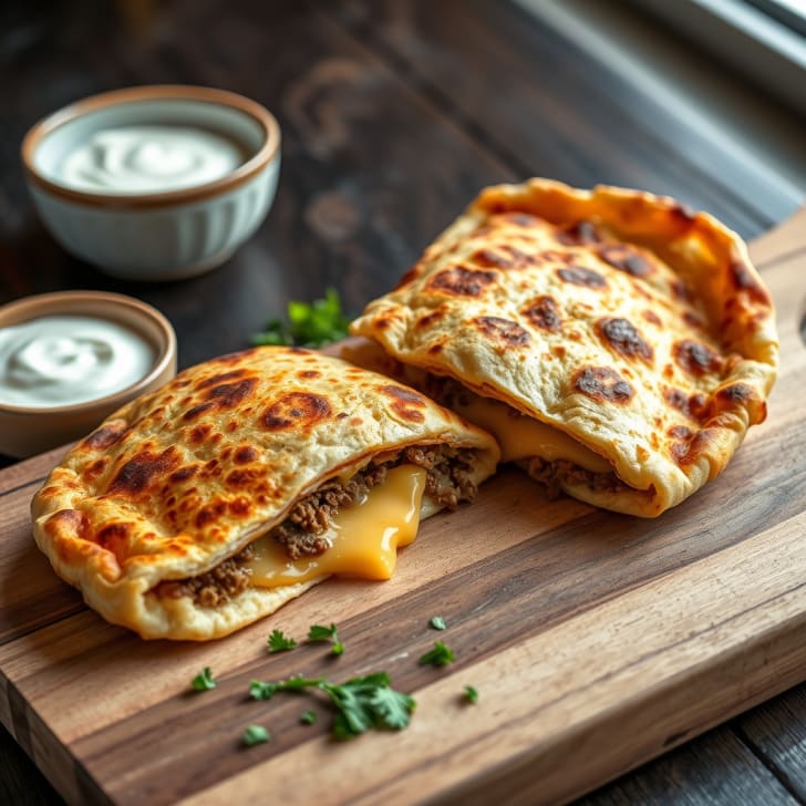 Knusprige Fladenbrote mit Rinderhackfleisch und Gouda-Füllung