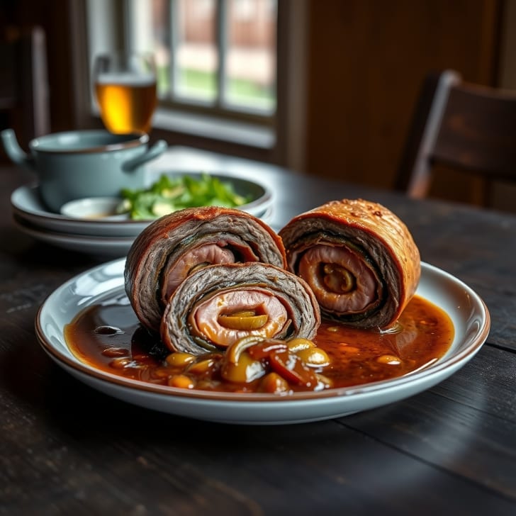 Rindsrouladen in kräftiger Stiegl-Biersauce mit Zwiebeln