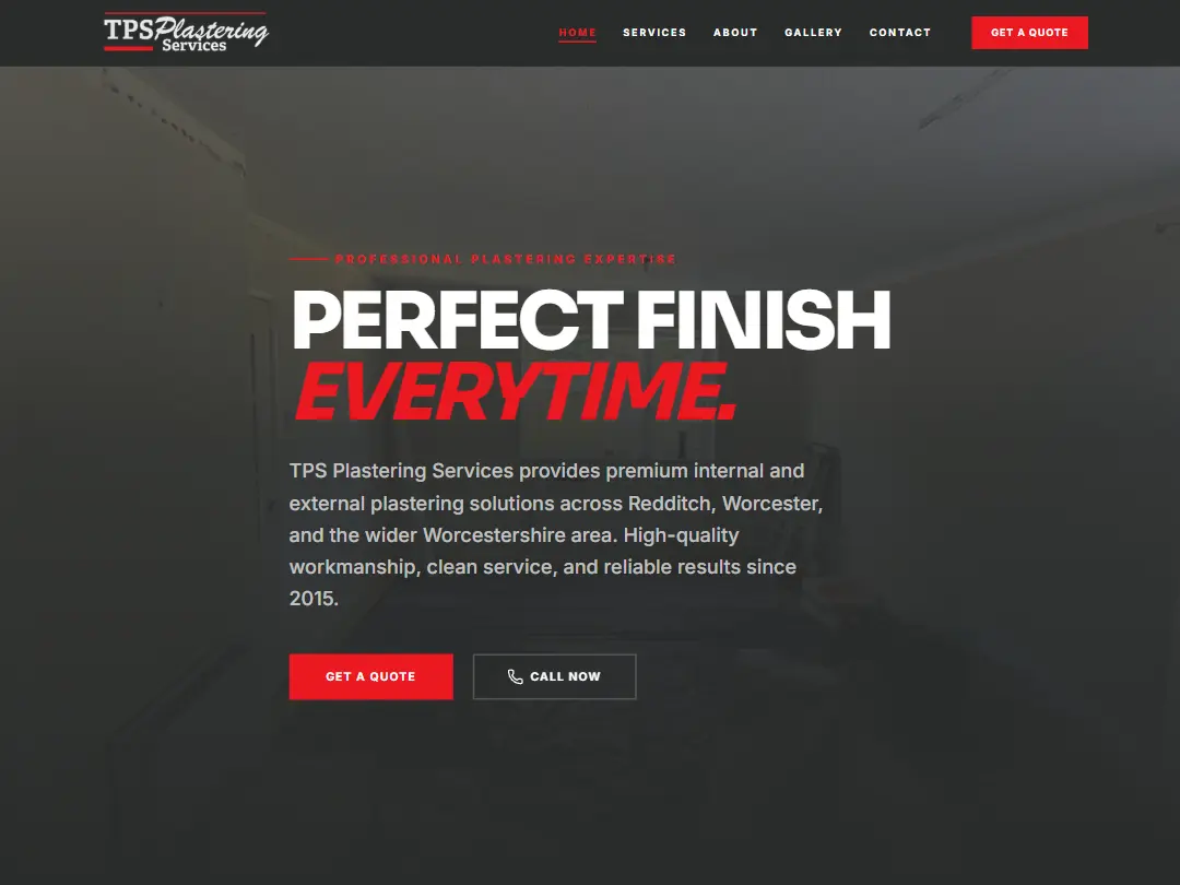 Example plasterer website built by WebForTrades