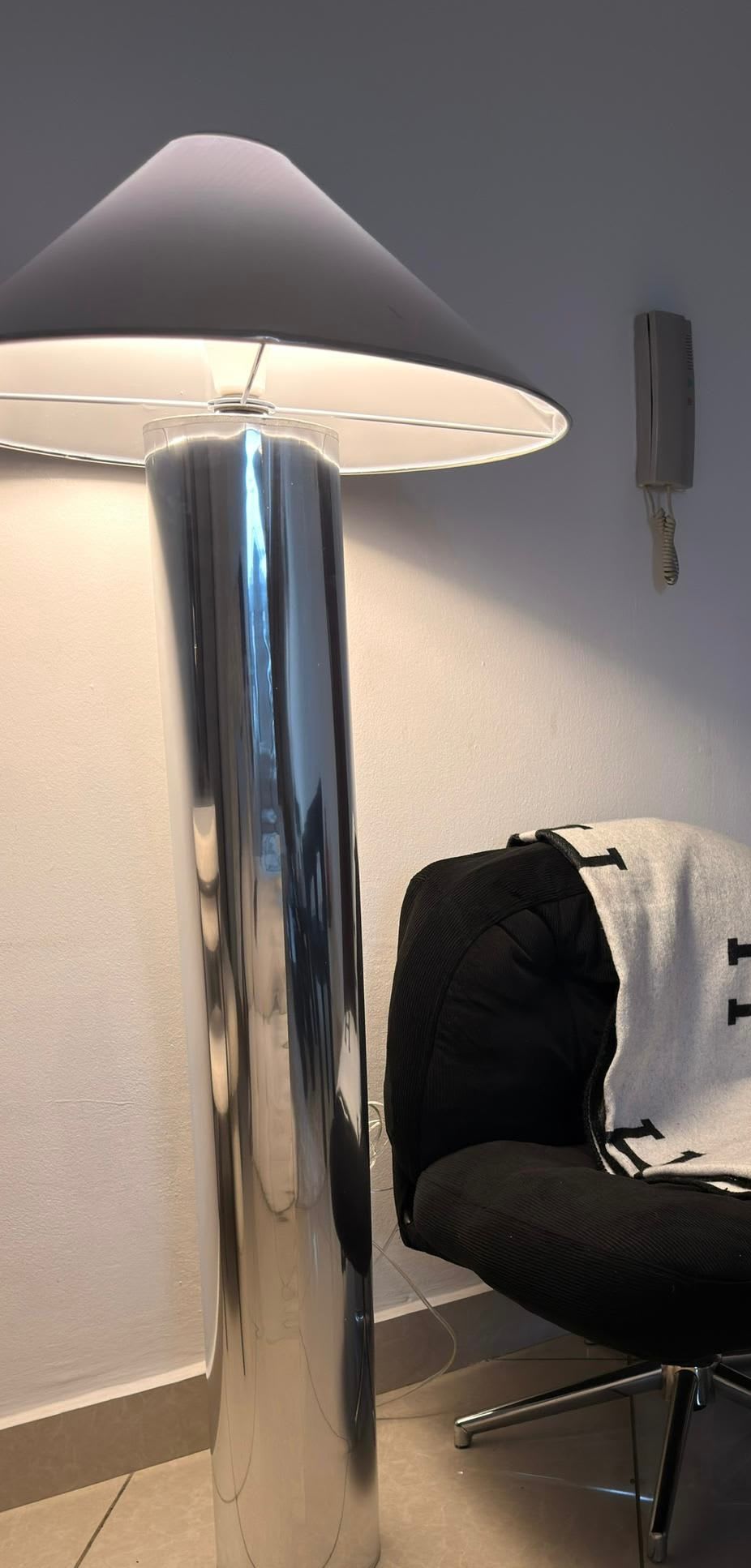 Modern Chrome Floor Lamp with Wide Shade image 1