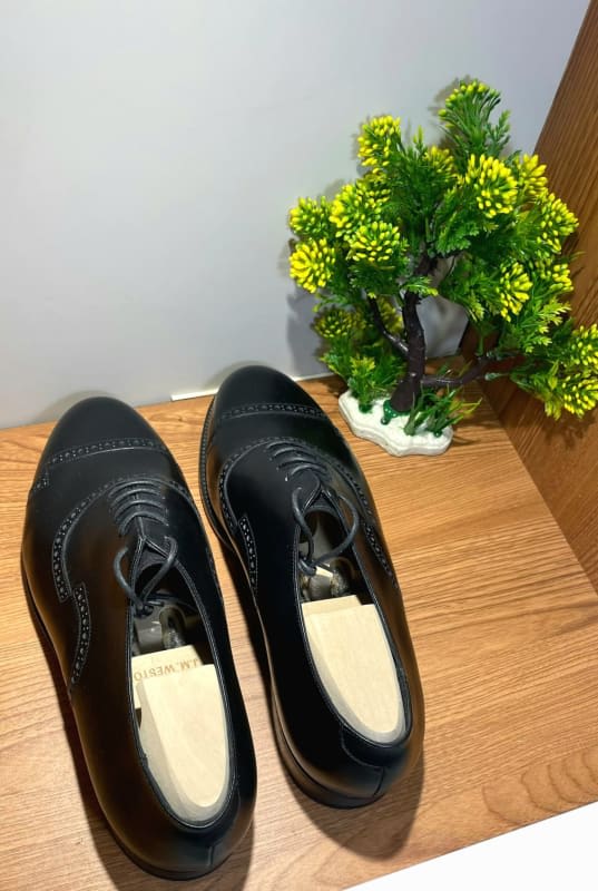 J.M. Weston Black Leather Semi-Brogue Oxford Shoes image 1