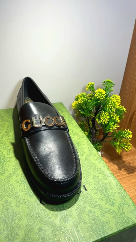Gucci Leather Script Logo Loafers image 1