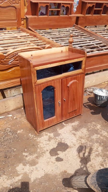 Two-Door Wooden Storage Cabinet with Display Shelf image 1