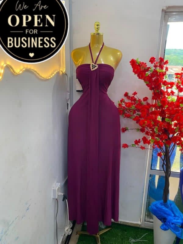 Plum Halter Maxi Dress with Heart Embellishment image 1