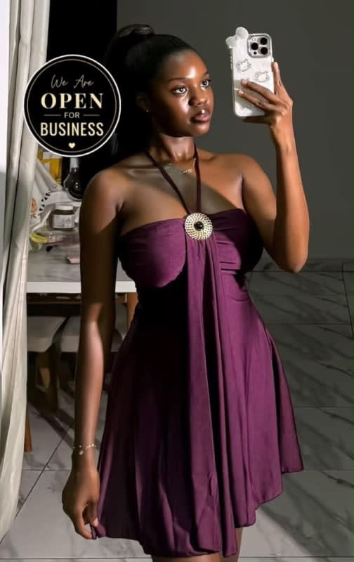 Plum Halter Mini Dress with Decorative Brooch image 1