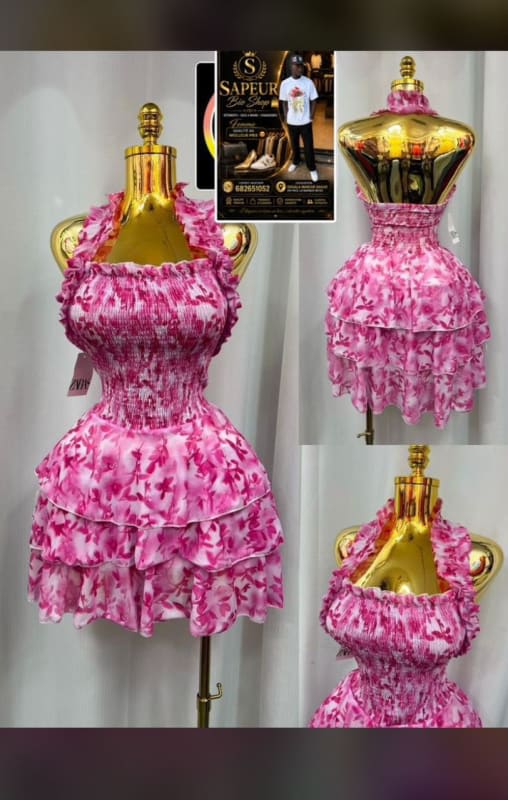 Pink Floral Halter Ruffle Mini Dress image 1