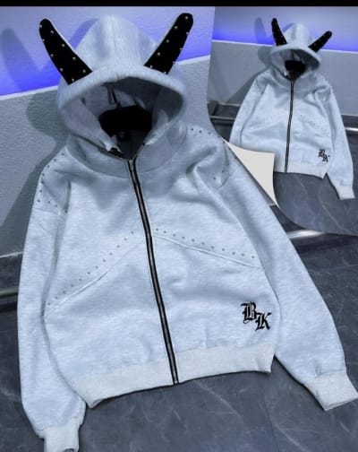 Premium Grey Studded Zip Hoodie
