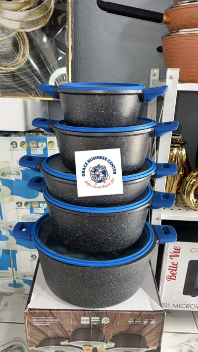 Granite Non-Stick Cookware Set β Blue Handles Edition