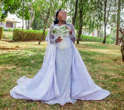 Elegant Pearl Lace Bridal Gown with Royal Train