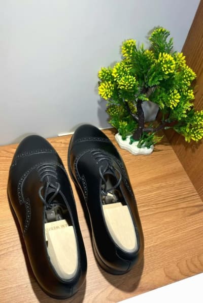 J.M. Weston Black Leather Semi-Brogue Oxford Shoes
