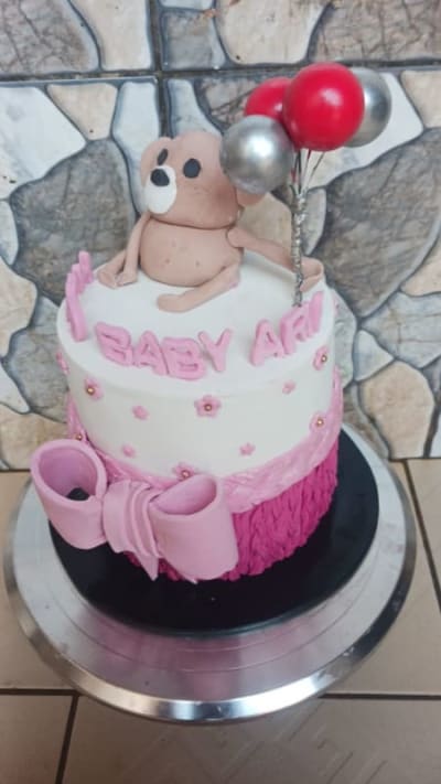 Pink Teddy Bear Baby Celebration Cake