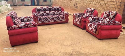 Four-Piece Red Floral Living Room Sofa Set