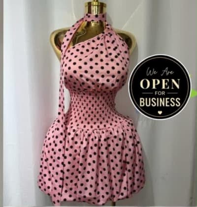 Pink Polka Dot Halter Mini Dress