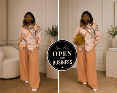Printed Button-Up Shirt and Wide-Leg Trouser Outfit