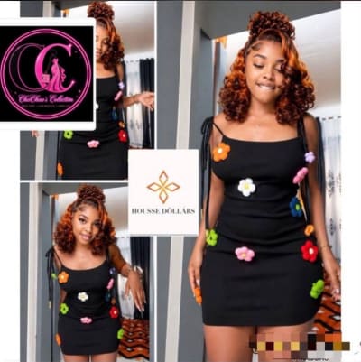 Black Mini Dress with Colourful Flower Details