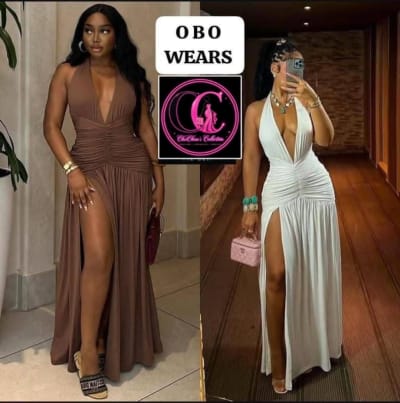 Plunging Halter Maxi Dress with High Slit