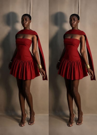 Red Strapless Mini Dress with Scarf Detail