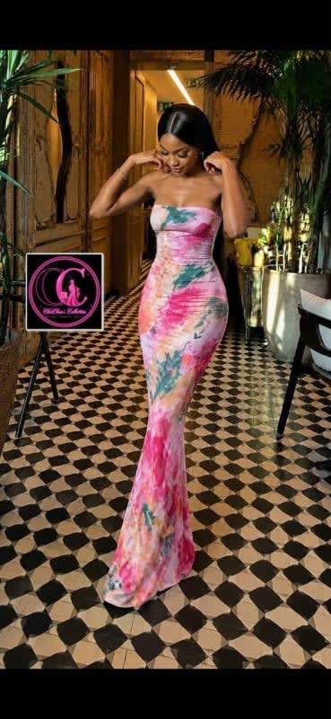 Multicolour Strapless Maxi Dress