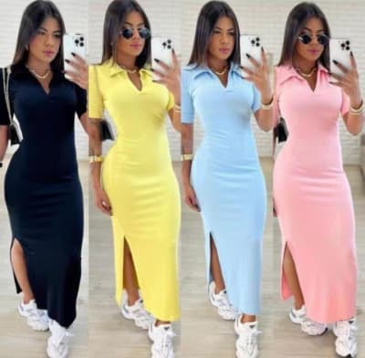 Ladies’ Collared Maxi Dress with Side Slit