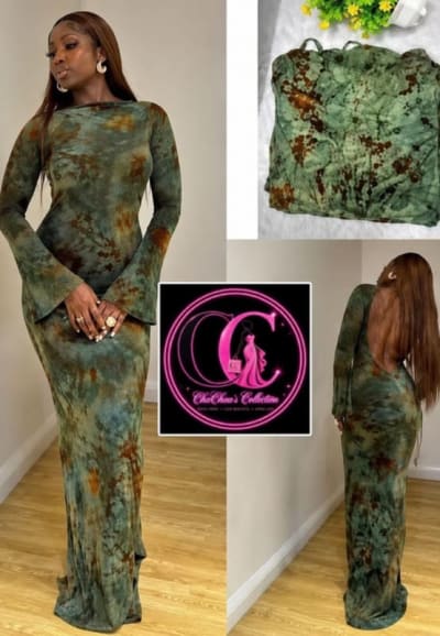 Green Abstract Print Backless Maxi Dress