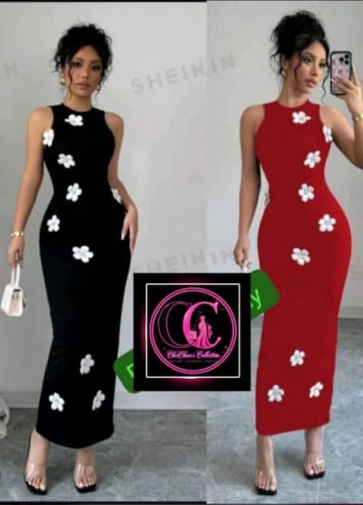 Sleeveless Maxi Dress with White Flower Details