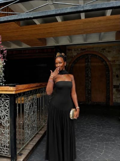 Strapless Maxi Dress with Scarf Detail