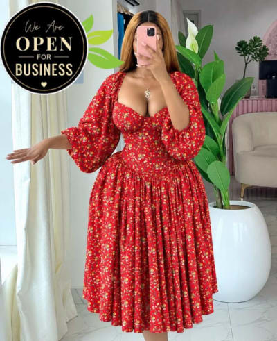Floral Midi Dress with Puff Sleeves