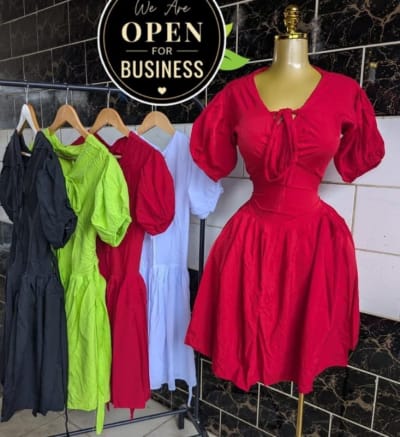 V-Neck Puff-Sleeve Mini Dress