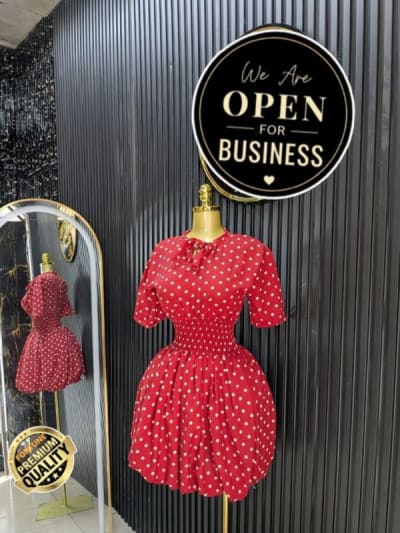 Red Polka Dot Mini Dress with Smocked Waist