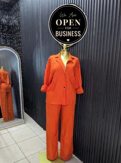 Orange Blazer-Style Top and Trouser Set
