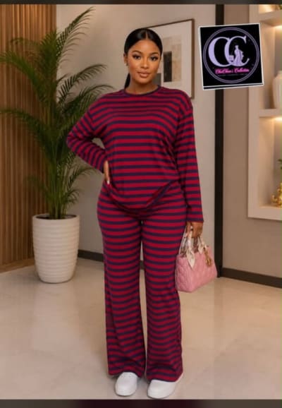 Red and Navy Striped Top and Trouser Set