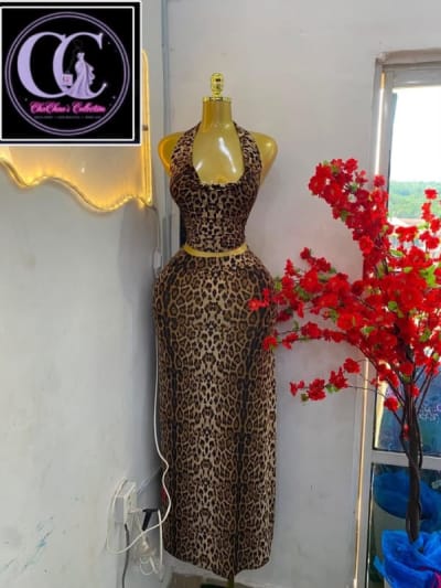 Leopard Print Halter Top and Maxi Skirt Set